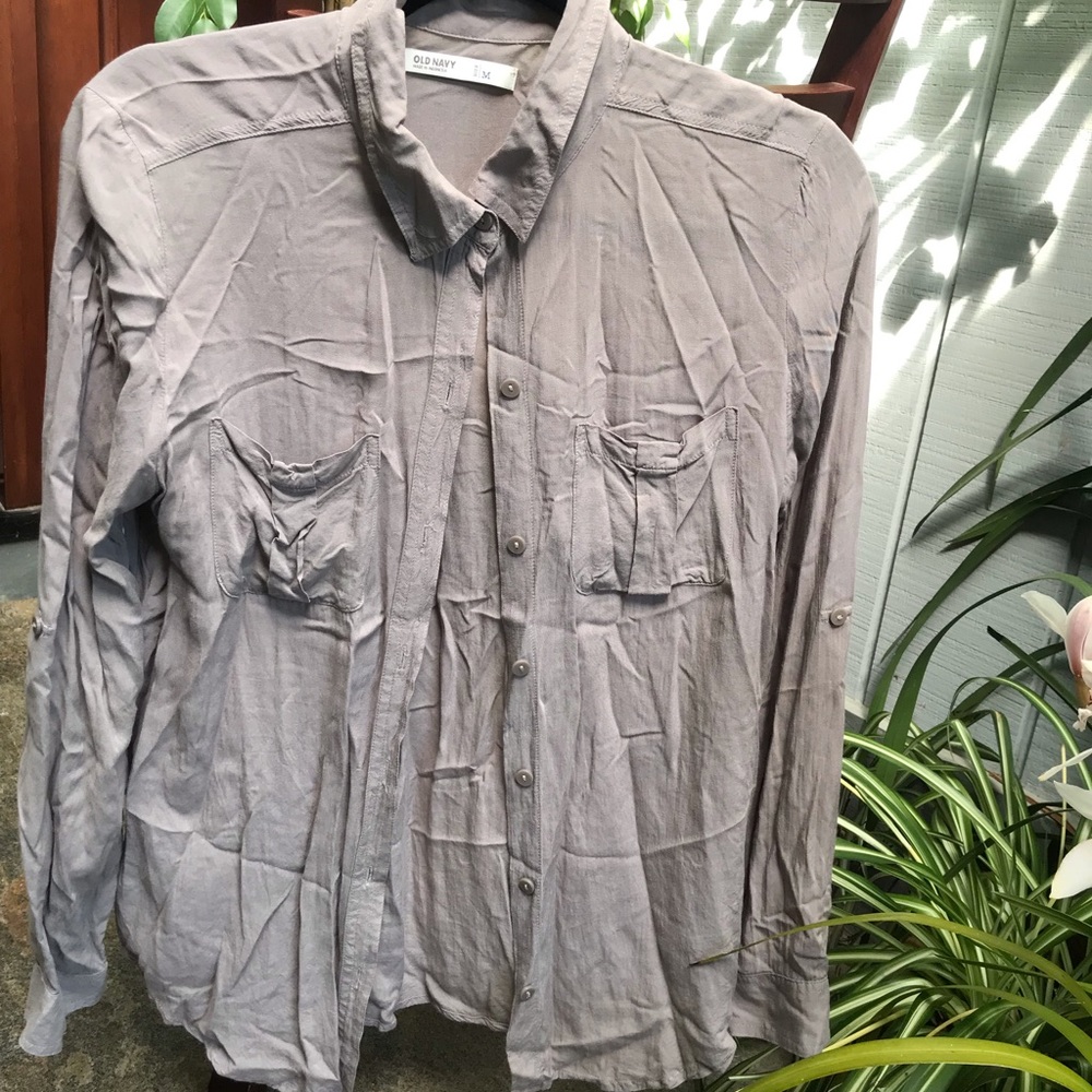 Brownish gray button up.